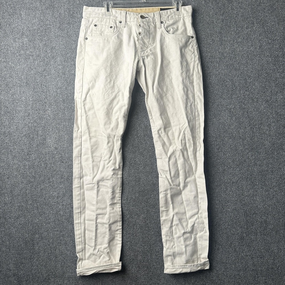 Rag & Bone Jeans Mens 32 Beige Archive Slim Straight Leg Button Fly Selvedge Raw
